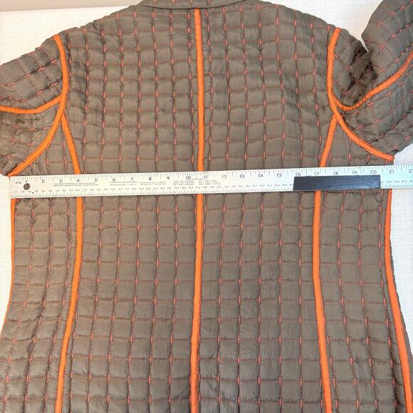 Oleg Cassini Reversible Quilted Silk Jacket Olive Green Burnt Orange Medium - Picture 14 of 16